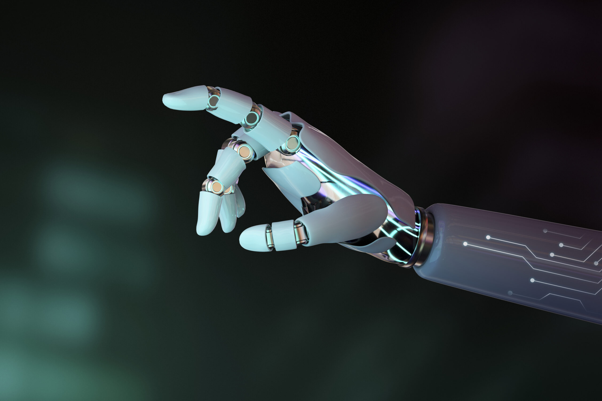 Robot hand finger pointing, AI technology background
